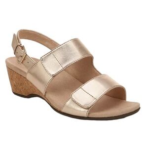 Vionic Gold Metallic Women's adjustable cork wedge heel Sandals size 9